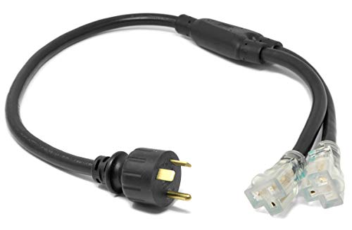 WEN PC3352 3 Feet 10-Gauge SJTW Generator Extension Cord Splitter (converts TT-30R to Two 5-20R outlets)