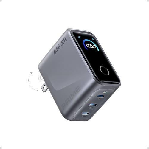 Anker Prime Charger,160W 3-Port Compact GaN USB C Charger,Smart Display,Touch Control,Up to 140W Fast Charging for One Device,for MacBook Pro,Laptop,iPhone 17 Series(Cable Not Included,Non-Battery)