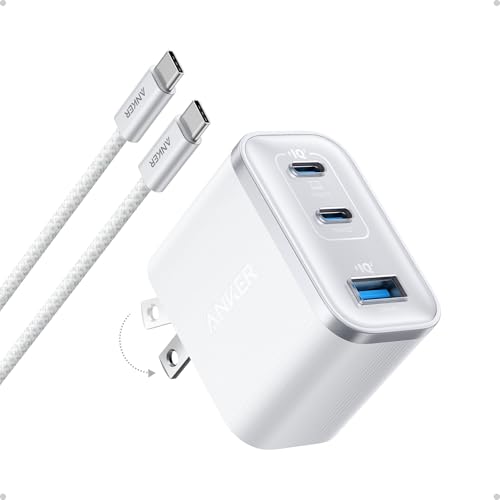 Anker Nano USB C Charger, Ultra-Fast 70W Output 3-Port Fast Charger USB C, Type C Charger Fast Charging, Compact and Stylish, for iPhone 17/16 Series,MacBook, iPad and More(White, Cable Included)