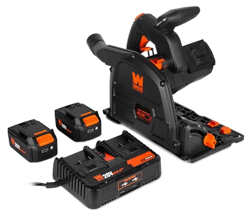 WEN Cordless 6.5-Inch Track Saw, Brushless with Variable Speed, Two 20V Max 4.0 Ah Batteries, and Charger (20691)