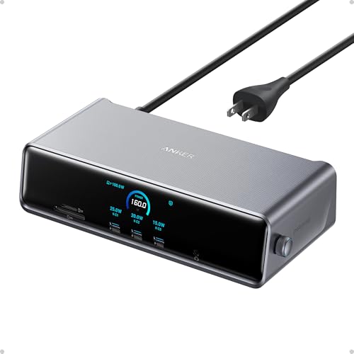 Anker Prime Docking Station (DL7400), 14-Port Triple Display with DisplayLink, 140W Max, Smart Display, Triple 4K 60Hz, Cooling Fan, for Windows Laptops (The Latest DisplayLink Driver Must Installed)