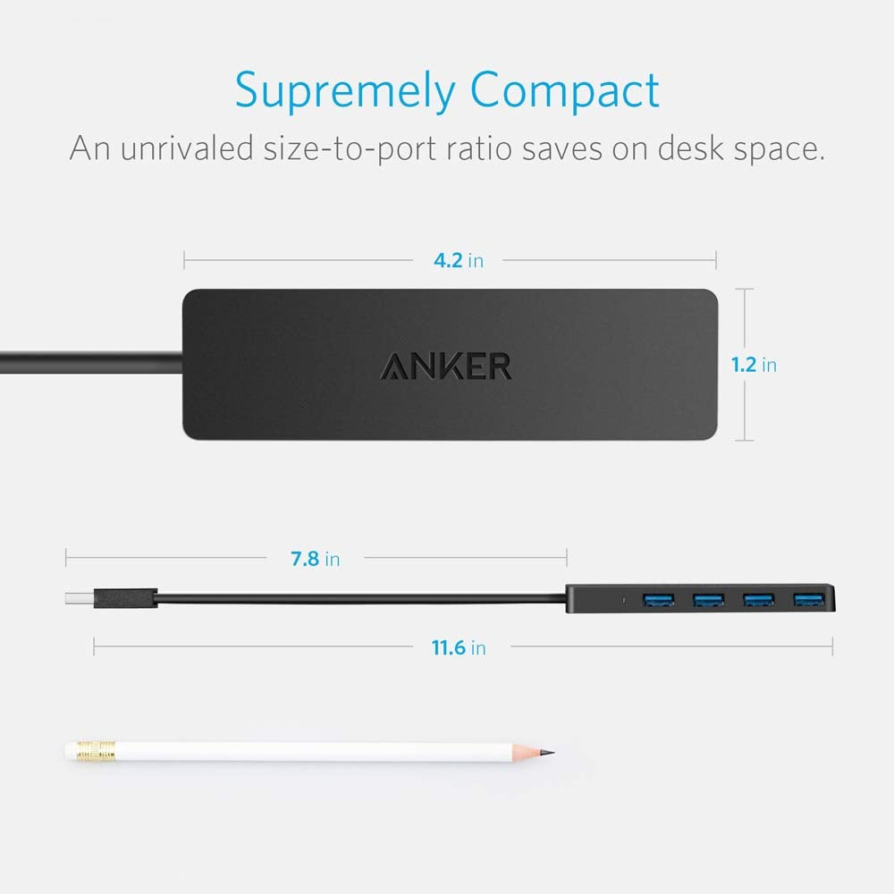 Anker USB Hub 4 Ports with 5Gbps Data Transfer, Multiple USB 3.0 Hub, USB Splitter for Laptop, Extender for A Port Laptop, PC, Desktop and More [Charging Not Supported](0.7 ft USB-A)