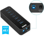 Anker Powered USB Hub for Laptop, 7 Ports USB 3.0 Data Hub, with 36W Power Adapter and BC 1.2 Charging Port for iPhone 7/6s Plus, iPad Air 2, Galaxy S Series, Note Series, Mac, PC, USB-Flash Drives
