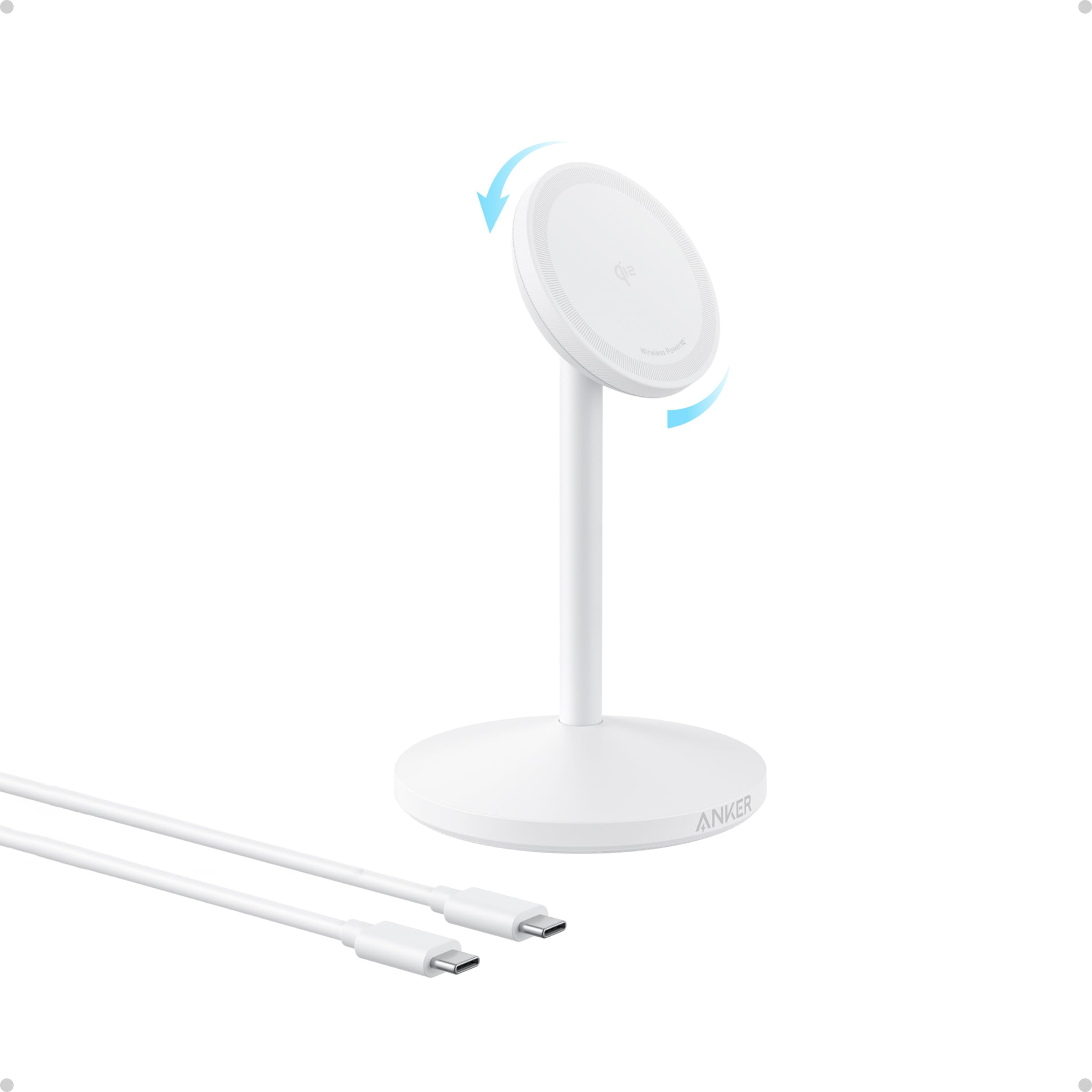 Anker MagGo iPhone 17 MagSafe Charger Compatible Stand, 15W Fast Magnetic Wireless Charging Station, Qi2 Certified 360° Wireless Charger, Magnetic Stand for iPhone 17/16/15/14/13 Series (No Adapter)
