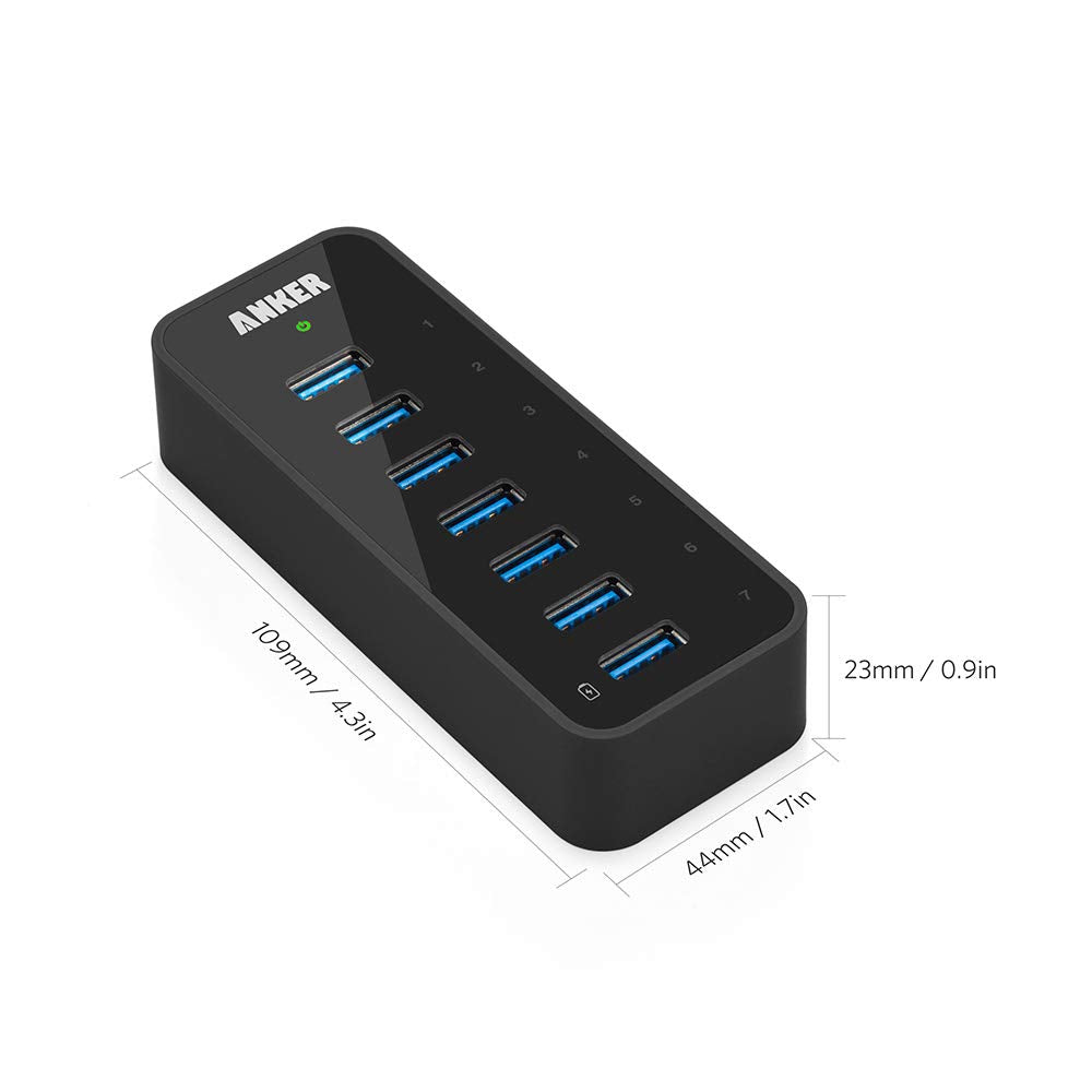 Anker Powered USB Hub for Laptop, 7 Ports USB 3.0 Data Hub, with 36W Power Adapter and BC 1.2 Charging Port for iPhone 7/6s Plus, iPad Air 2, Galaxy S Series, Note Series, Mac, PC, USB-Flash Drives