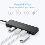 Anker USB Hub 4 Ports, Multiple USB 3.0 Hub, USB Splitter for Laptop, Extender for A Port Laptop, PC, Desktop and More [Charging Not Supported](2ft USB-A)