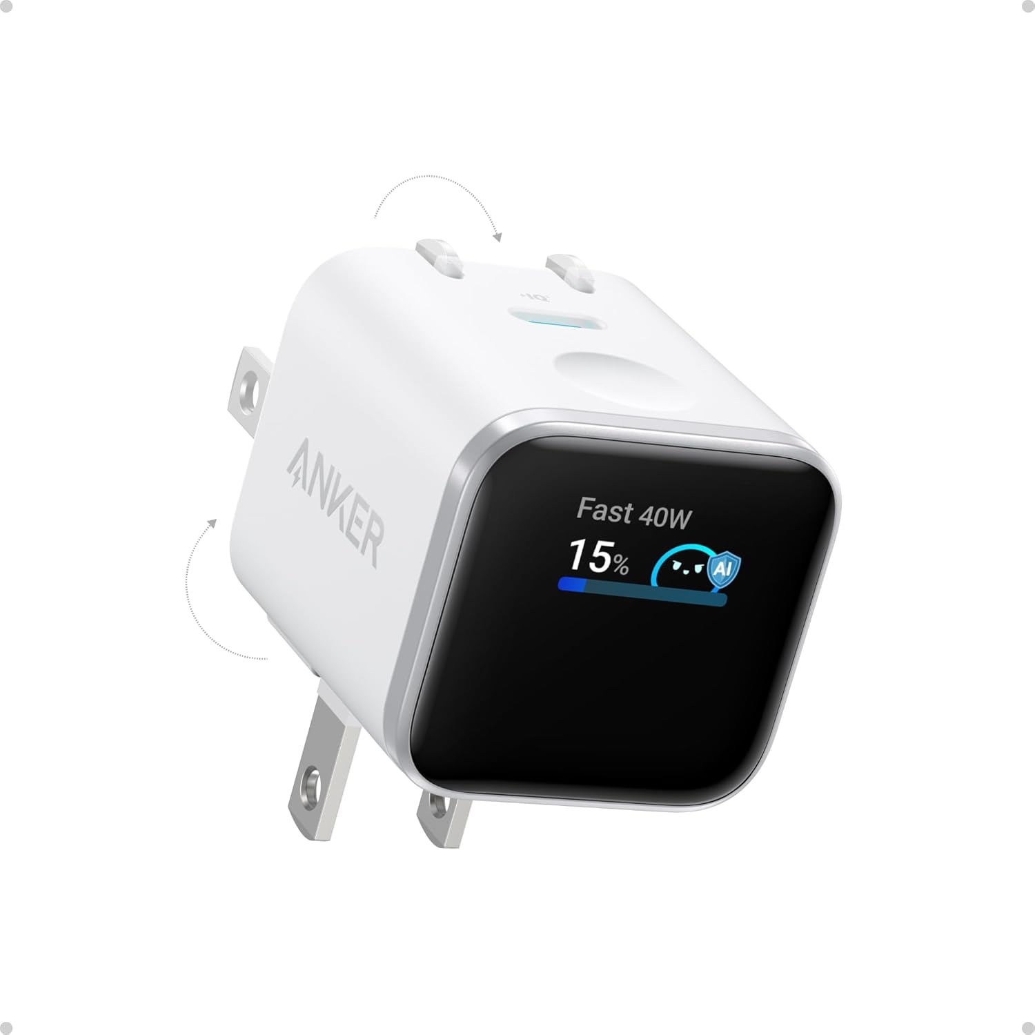 Anker Smart Display Charger, Anker Nano USB C Charger Block, 45W Max GaN Phone Charger,180° Foldable Plug,Smart Recognition,Built-in Care Mode,for iPhone17/16/15(Non-Battery,One USB-C Port,No Cable)
