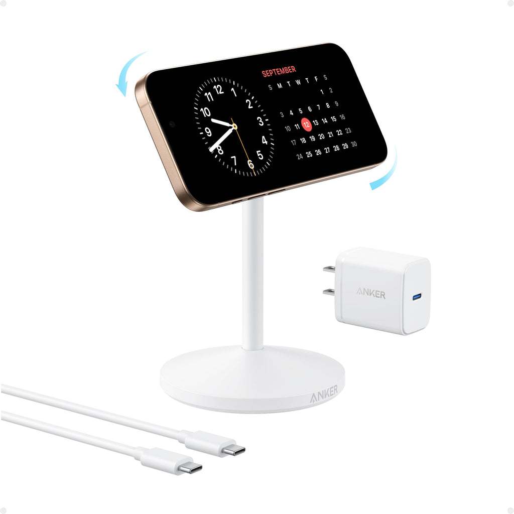Anker MagGo iPhone 17 MagSafe Charger Compatible Stand, 15W Fast Magnetic Wireless Charging Station, Qi2 Certified 360° Wireless Charger, Magnetic Stand for iPhone 17/16/15/14/13 Series (No Adapter)