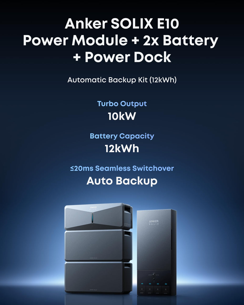 Anker SOLIX E10, 6kWh Battery Expandable to 90kWh, 9kW Solar Input, 7.6kW Rated Output, Generator-Ready, NEMA 4, -4°F to 131°F, Up to 12-Month 0% APR
