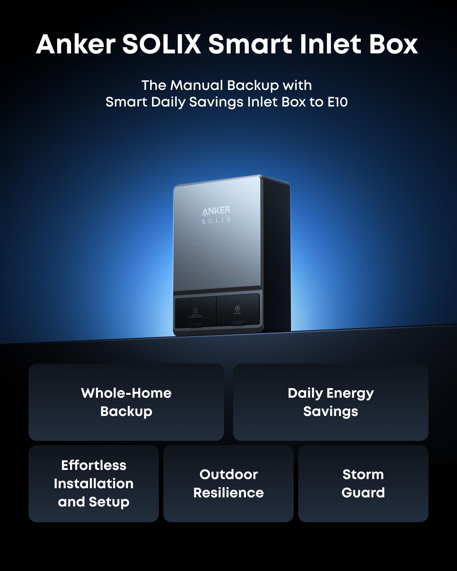 Anker SOLIX Smart Inlet Box, Manual Whole-Home Backup with Smart Daily Savings for E10, Reduce Up to 80% Bills, NEMA 3R Weatherproof, Plug & Play, Storm Guard Mode