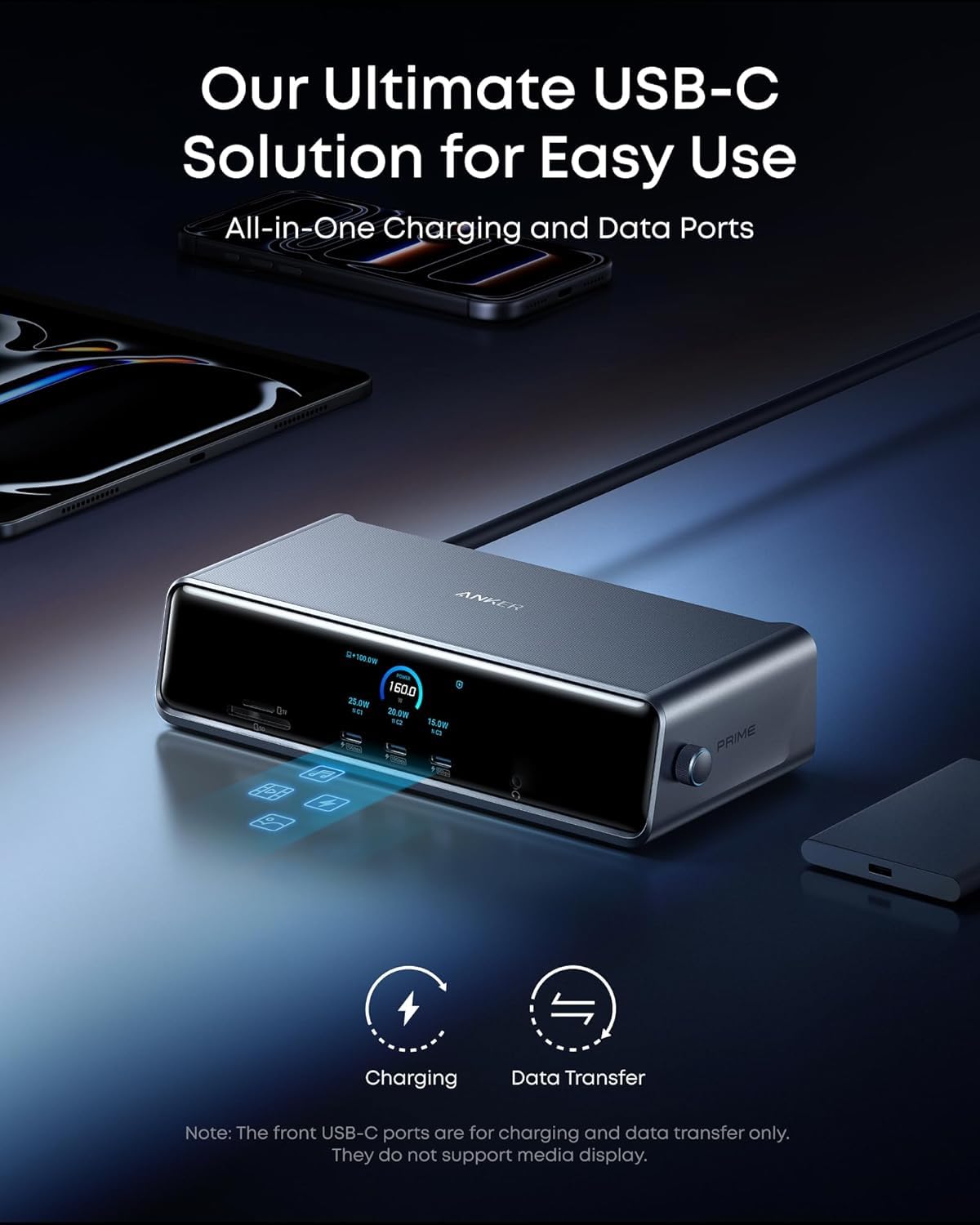 Anker Prime Docking Station (DL7400), 14-Port Triple Display with DisplayLink, 140W Max, Smart Display, Triple 4K 60Hz, Cooling Fan, for Windows Laptops (The Latest DisplayLink Driver Must Installed)