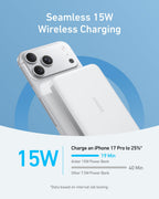 Anker MagGo Power Bank, Slim 10,000mAh Magnetic Battery Pack, Qi2 Certified 15W Ultra-Fast MagSafe Compatible Portable Charger, Ergonomic Design, for iPhone17/16/15/14 Series, and More