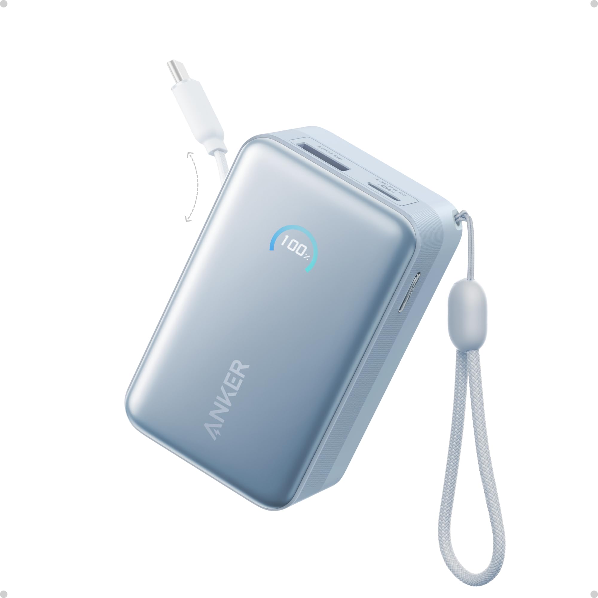 Anker Nano Portable Charger, 45W 10000mAh with 2.3 ft Retractable Cable, Compact Power Bank, Travel Essential Phone Battery Pack for iPhone 17/16 Series, iPad, Galaxy, Pixel, and More