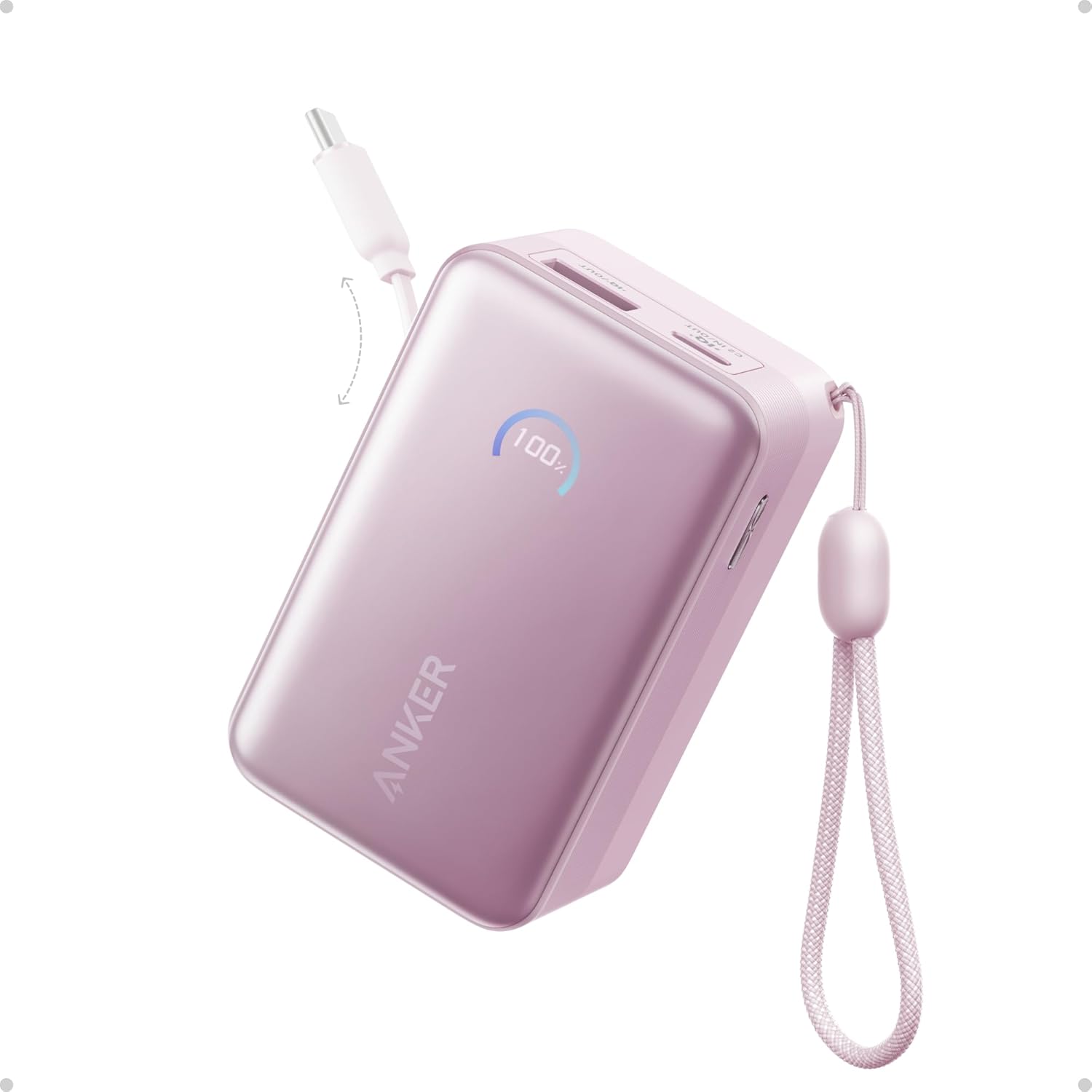 Anker Nano Portable Charger, 45W 10000mAh with 2.3 ft Retractable Cable, Compact Power Bank, Travel Essential Phone Battery Pack for iPhone 17/16 Series, iPad, Galaxy, Pixel, and More