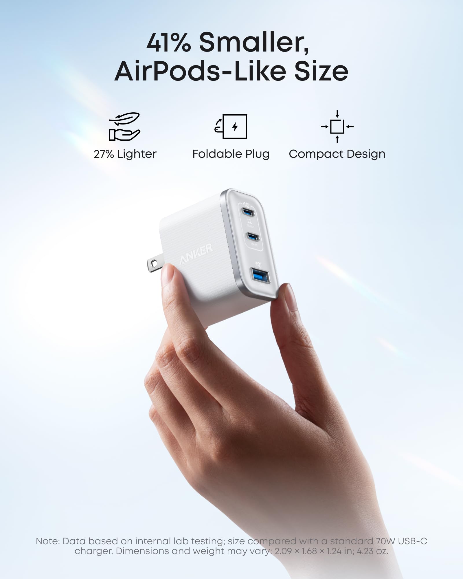 Anker Nano USB C Charger, Ultra-Fast 70W Output 3-Port Fast Charger USB C, Type C Charger Fast Charging, Compact and Stylish, for iPhone 17/16 Series,MacBook, iPad and More(White, Cable Included)