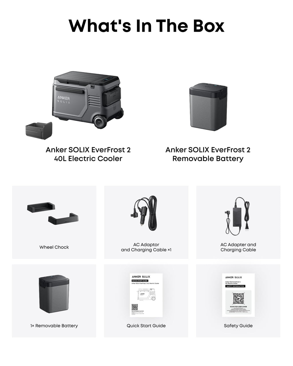 Anker SOLIX EverFrost 2 40L Cooler with Extra Battery, 61 qt Car Refrigerator, Electric Cooler with 288Wh Battery, Powered by AC/DC or Solar,for Outdoor Camping, Travel, and Fishing, Fits in Trucks