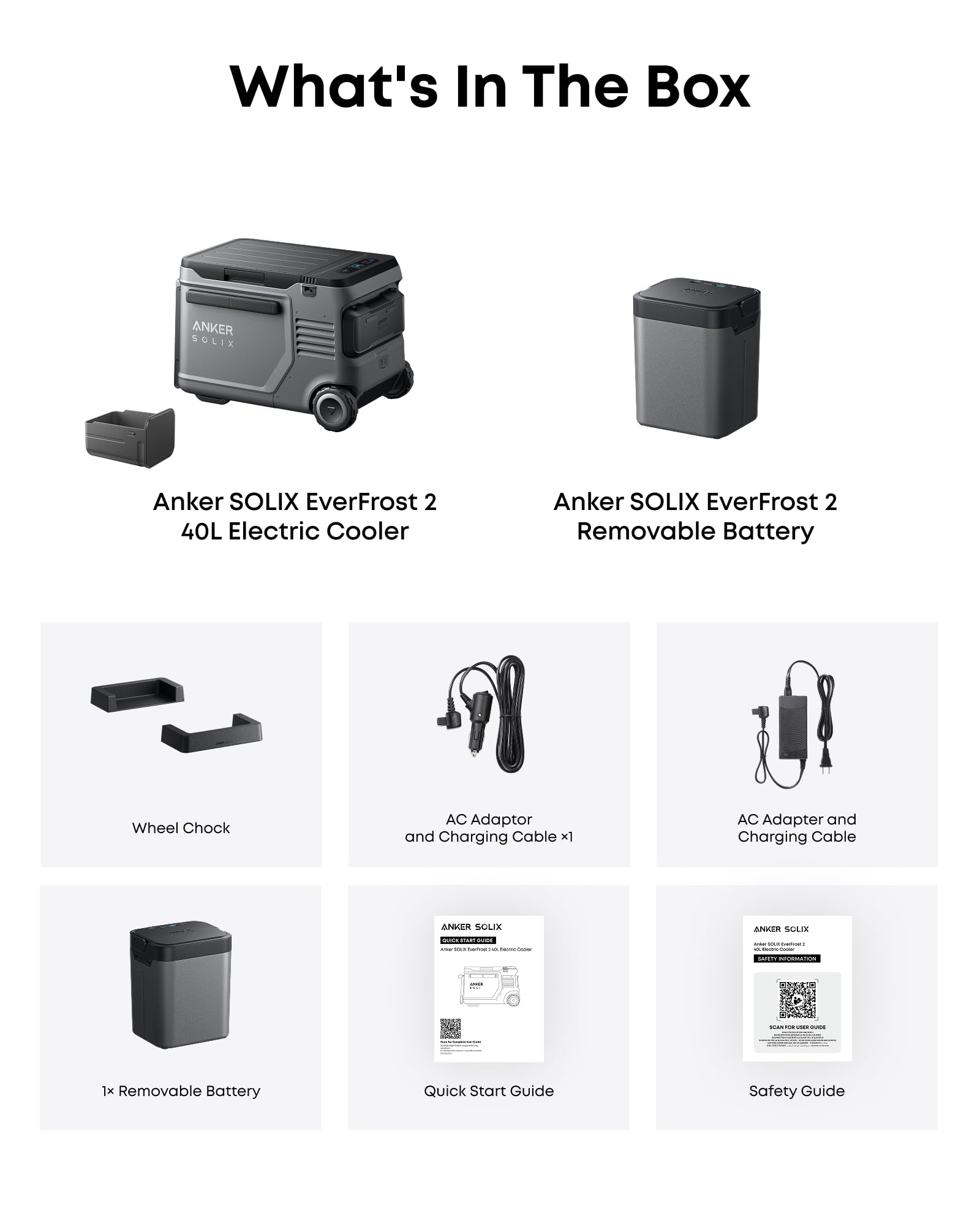 Anker SOLIX EverFrost 2 40L Cooler with Road Trip Kit, 61 qt Car Refrigerator, Electric Cooler with 288Wh Battery, Powered by AC/DC or Solar,for Outdoor Camping, Travel, and Fishing, Fits in Trucks