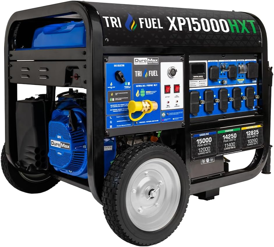 DuroMax XP13000HX 13,000-Watt Dual Fuel Portable Generator - Gas & Propane, Electric Start, Whole Home Power Backup, Transfer Switch Ready, RV & Emergency Ready