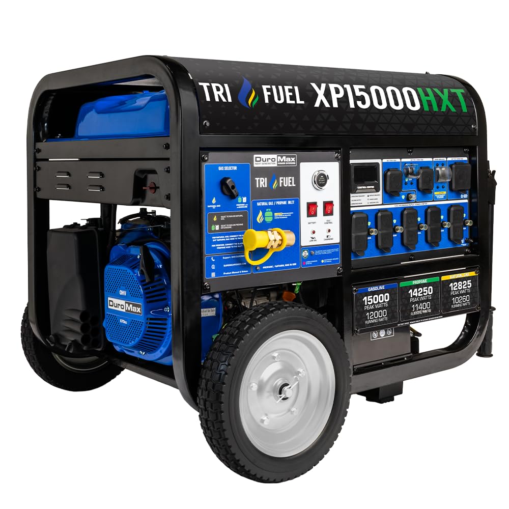 DuroMax XP12000HX 12,000-Watt Dual Fuel Portable Generator - Gas & Propane, Electric Start, Whole Home Power Backup, Transfer Switch Ready, RV & Emergency Ready