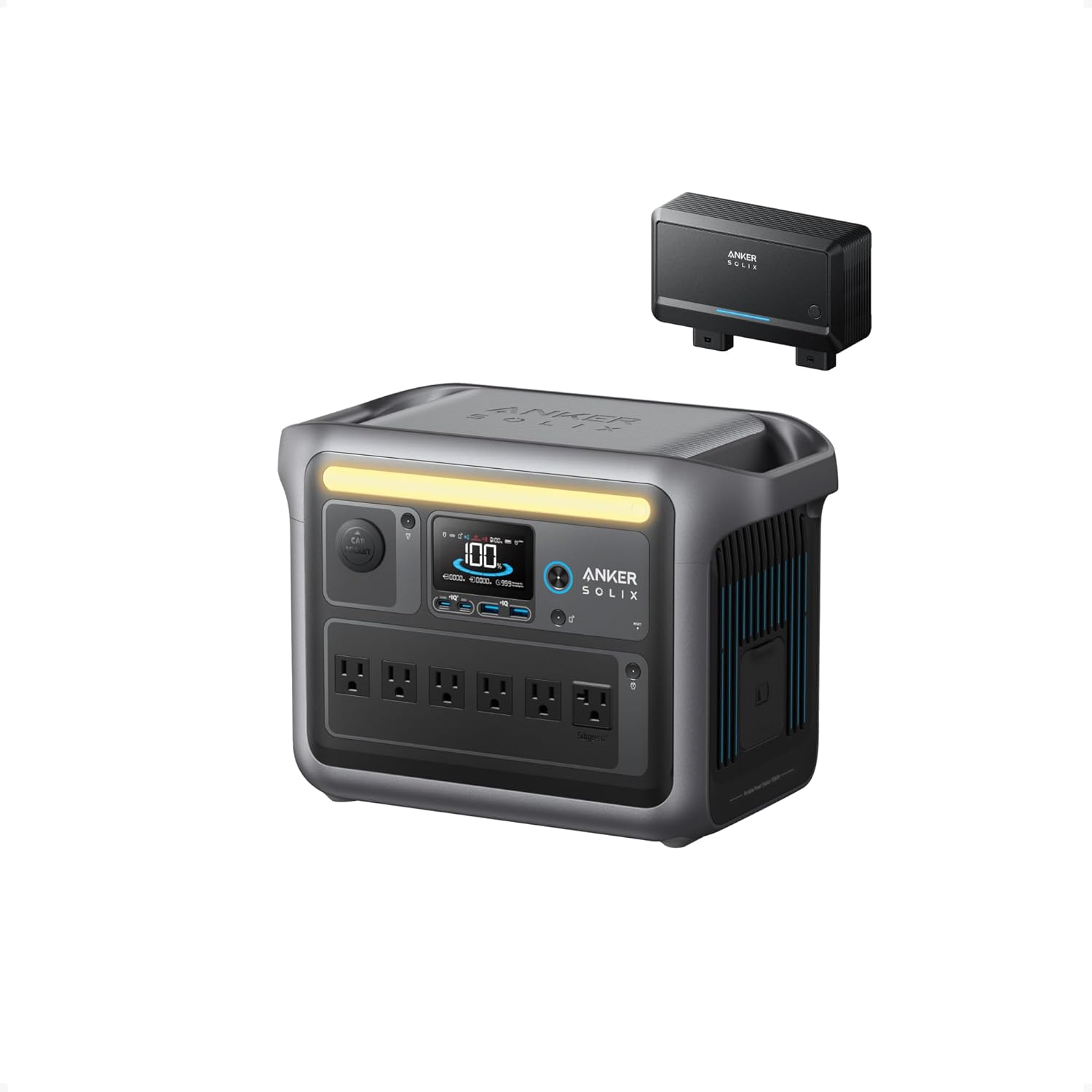 Anker SOLIX C1000 Portable Power Station with 200W Solar Panel, 1800W Solar Generator, 1056wh LFP (LiFePO4) Battery, 6 AC Outlets, Up to 2400W for Home, Power Outages, and Outdoor Camping