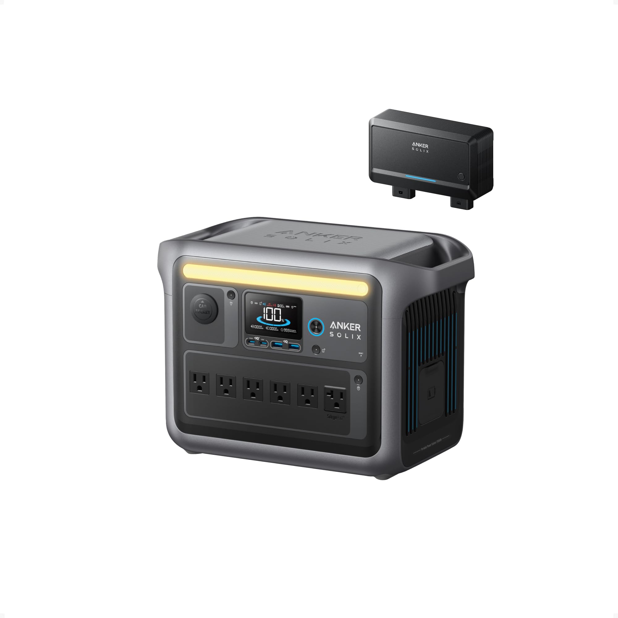 Anker SOLIX C1000 Portable Power Station with 100W Solar Panel, 1800W Solar Generator, 1056wh LFP (LiFePO4) Battery, 6 AC Outlets, Up to 2400W for Home, Power Outages, and Outdoor Camping