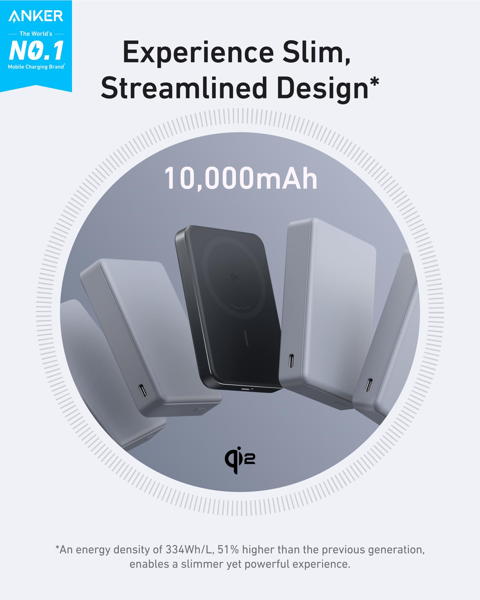 Anker MagGo Power Bank, Slim 10,000mAh Magnetic Battery Pack, Qi2 Certified 15W Ultra-Fast MagSafe Compatible Portable Charger, Ergonomic Design, for iPhone17/16/15/14 Series, and More