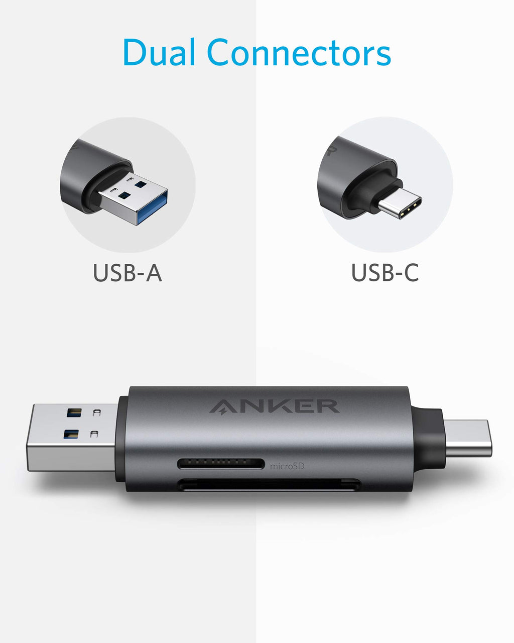 Anker USB-C and USB 3.0 SD Card Reader, PowerExpand+ 2-in-1 Memory Card Reader with Dual Connectors, for SDXC, SDHC, (Micro) SD, MMC, RS-MMC, Micro SDXC, Micro SDHC, and UHS-I