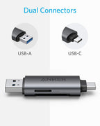 Anker USB-C and USB 3.0 SD Card Reader, PowerExpand+ 2-in-1 Memory Card Reader with Dual Connectors, for SDXC, SDHC, (Micro) SD, MMC, RS-MMC, Micro SDXC, Micro SDHC, and UHS-I