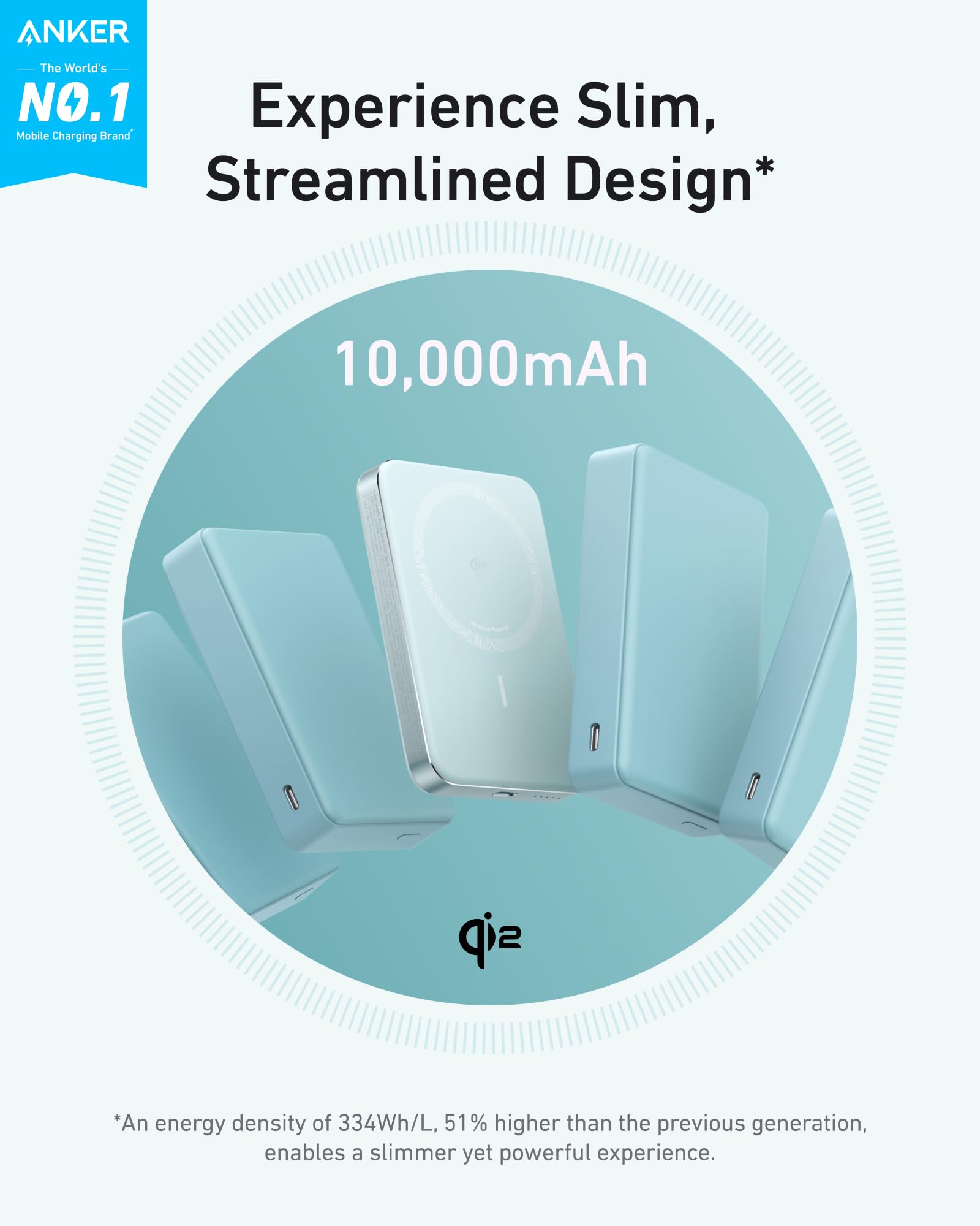 Anker MagGo Power Bank, Slim 10,000mAh Magnetic Battery Pack, Qi2 Certified 15W Ultra-Fast MagSafe Compatible Portable Charger, Ergonomic Design, for iPhone17/16/15/14 Series, and More
