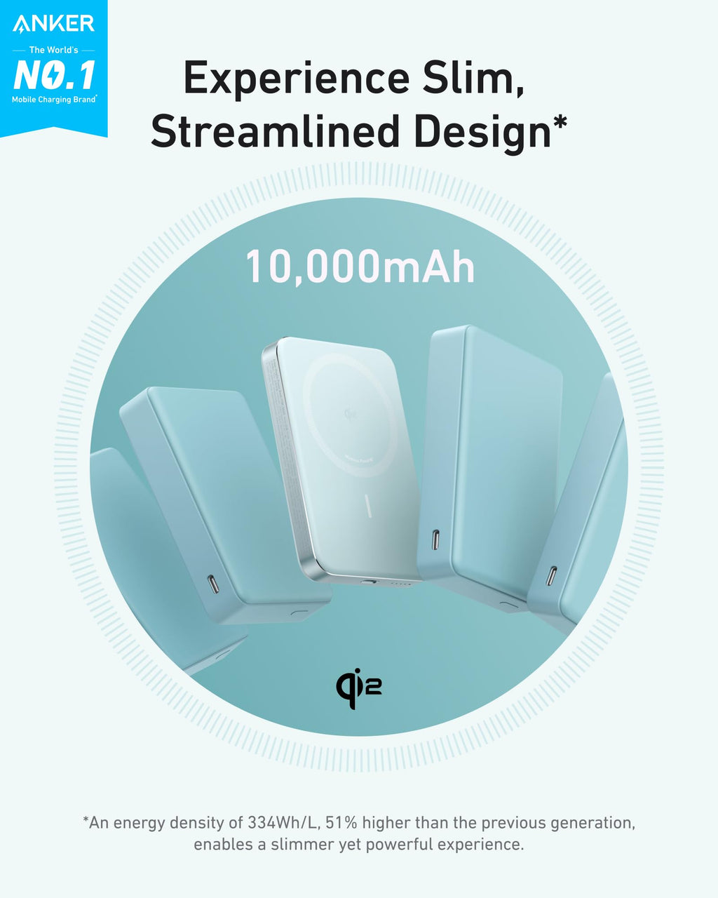 Anker MagGo Power Bank, Slim 10,000mAh Magnetic Battery Pack, Qi2 Certified 15W Ultra-Fast MagSafe Compatible Portable Charger, Ergonomic Design, for iPhone17/16/15/14 Series, and More