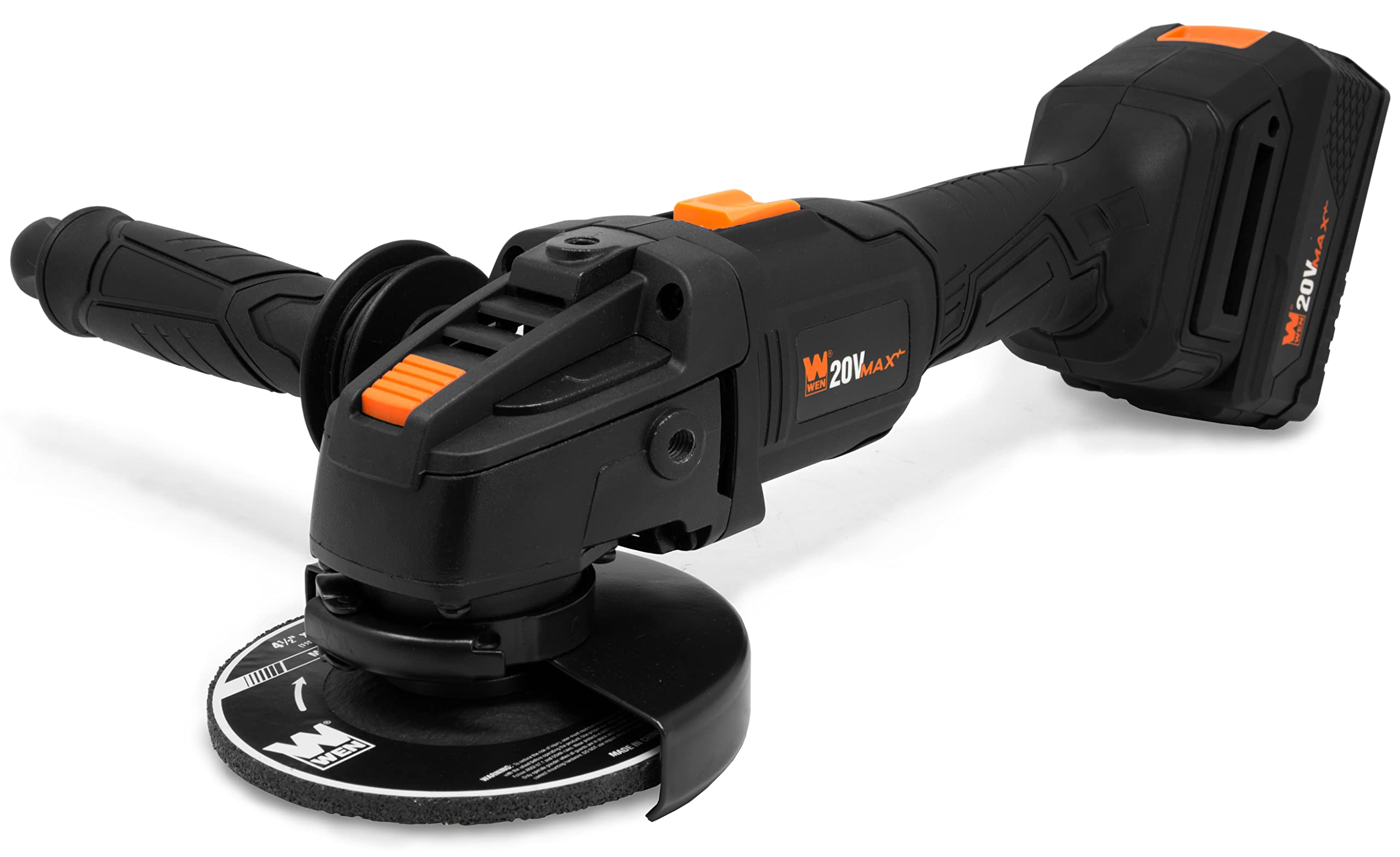 WEN Cordless Angle Grinder, Brushless with 20V Max 4.0 Ah Lithium-Ion Battery and Charger (20944), Black