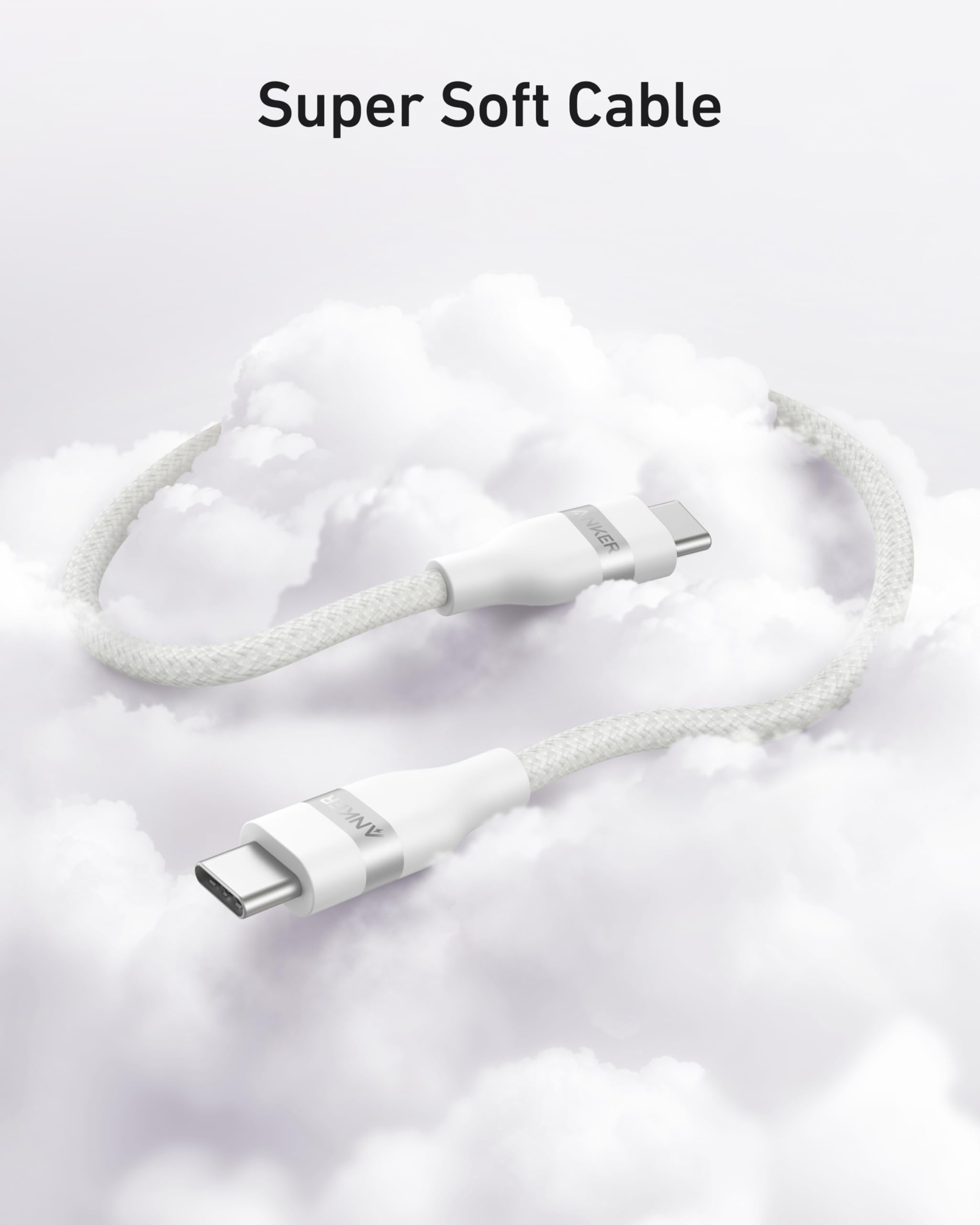 Anker Nano USB C Cable, 240W Flexible Multi-Color Braided Cord, Fast Charging Type C Charger for iPhone 17 Series, MacBook Pro and More (White, 6ft)