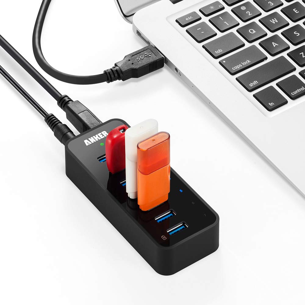 Anker Powered USB Hub for Laptop, 7 Ports USB 3.0 Data Hub, with 36W Power Adapter and BC 1.2 Charging Port for iPhone 7/6s Plus, iPad Air 2, Galaxy S Series, Note Series, Mac, PC, USB-Flash Drives