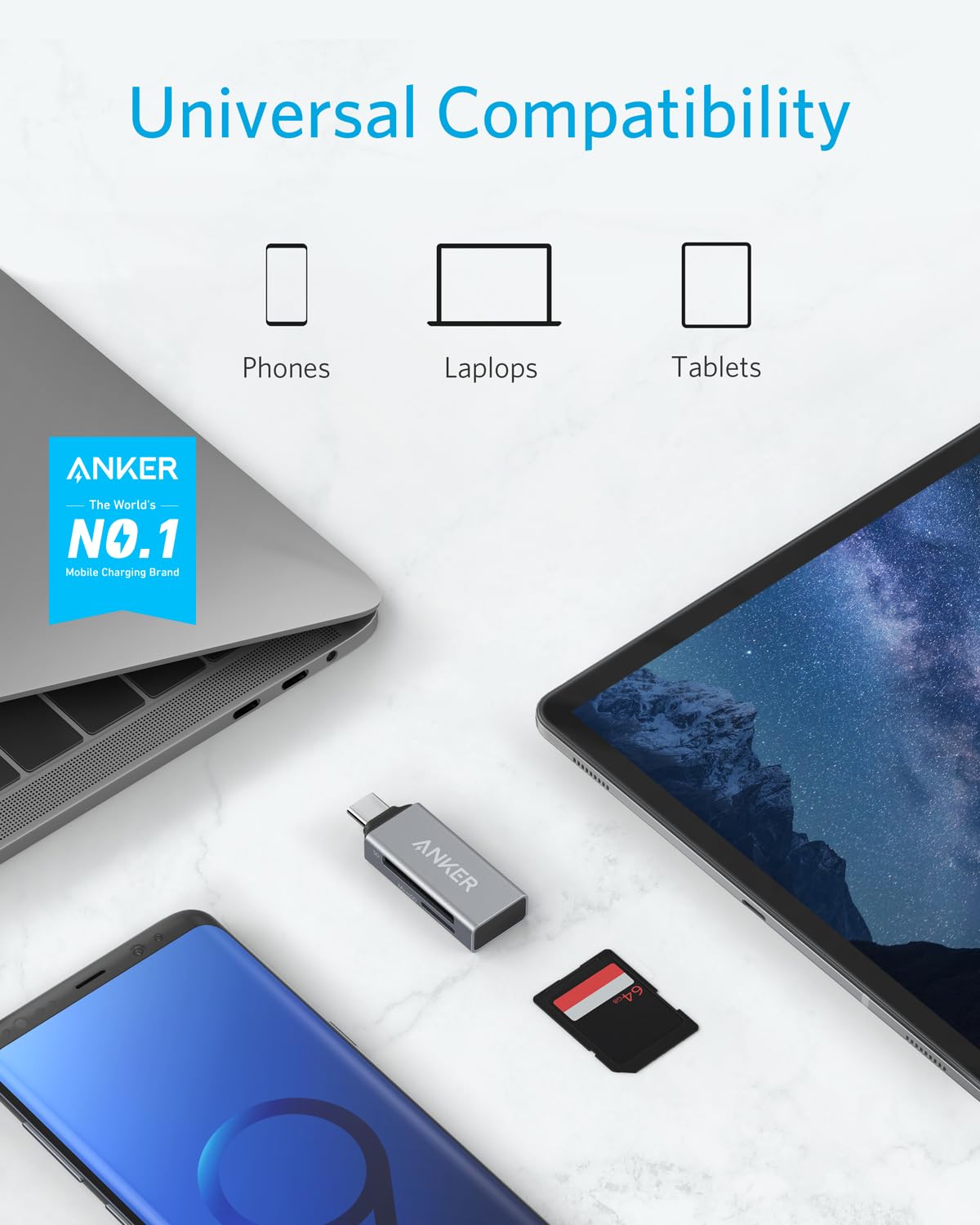 Anker USB 3.0 Micro SD Card Reader, 5Gbps 2-in-1 SD Card Reader to USB Adapter for SDXC, SDHC, MMC, RS-MMC, Micro SDXC, Micro SD, Micro SDHC, UHS-I Cards - USB A CardReader