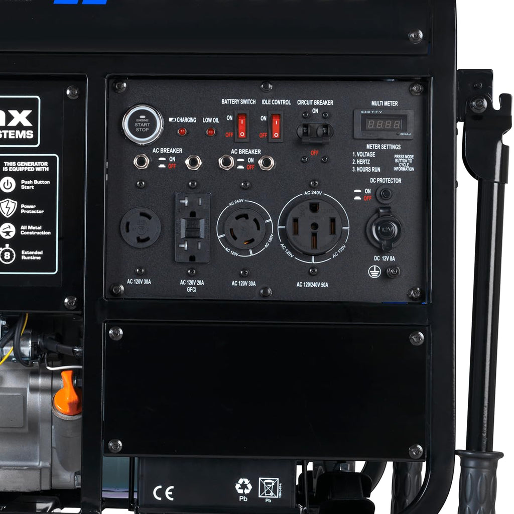 DuroMax XP12000EH 12,000-Watt Dual Fuel Portable Generator – Gas & Propane, Electric Start, Whole Home Backup Power, Transfer Switch Ready, RV & Emergency Ready