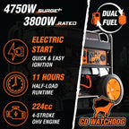 WEN 4,750-Watt 120V/240V Dual Fuel Portable Generator with Wheel Kit and Electric Start (DF475T)