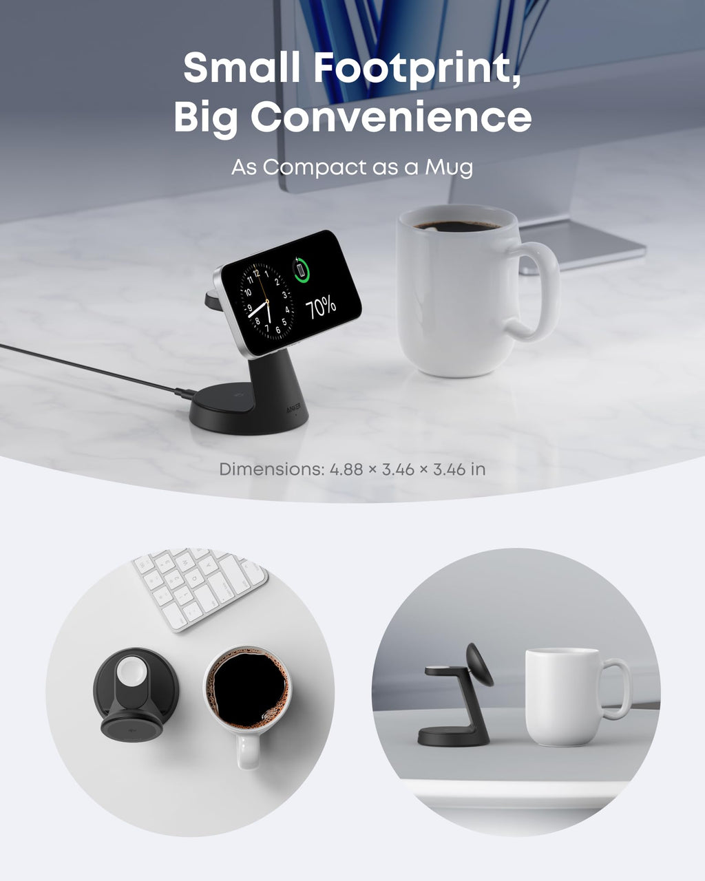 Anker MagSafe Charger Compatible, MagGo 3-in-1 Charging Station, Nano Charging Stand, Qi2 Certified 15W Magnetic Wireless Charger Dock, for iPhone17/16/15/14, Apple Watch,AirPods (Adapter Included)
