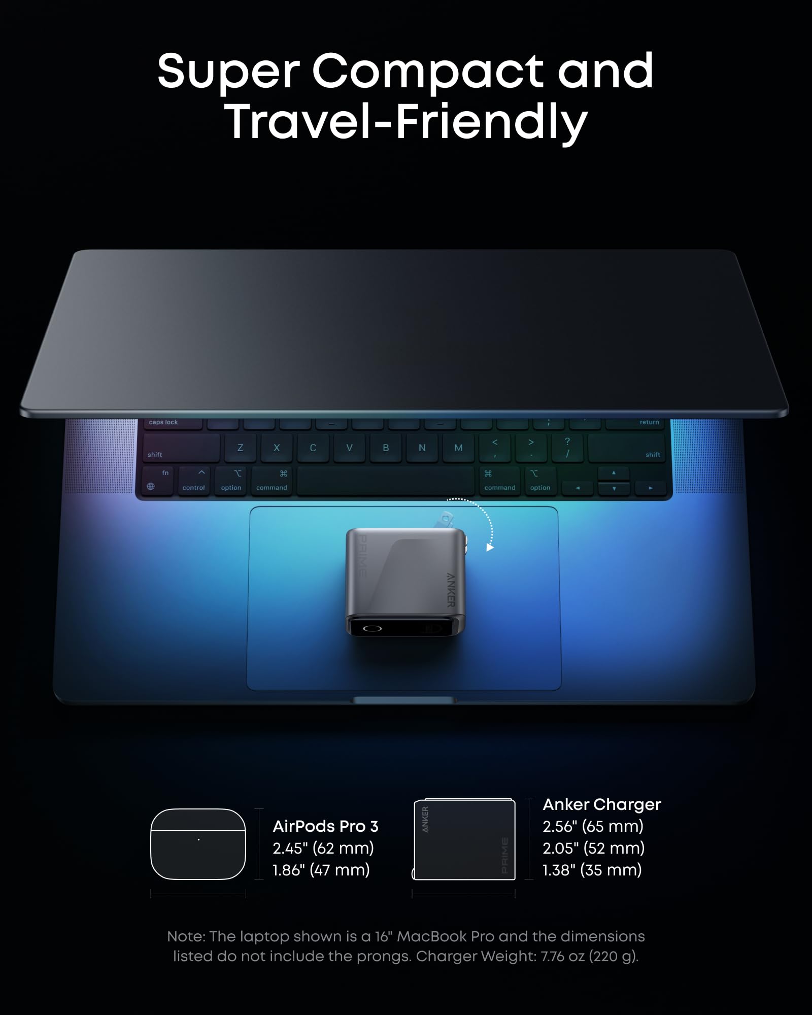 Anker Prime Charger,160W 3-Port Compact GaN USB C Charger,Smart Display,Touch Control,Up to 140W Fast Charging for One Device,for MacBook Pro,Laptop,iPhone 17 Series(Cable Not Included,Non-Battery)