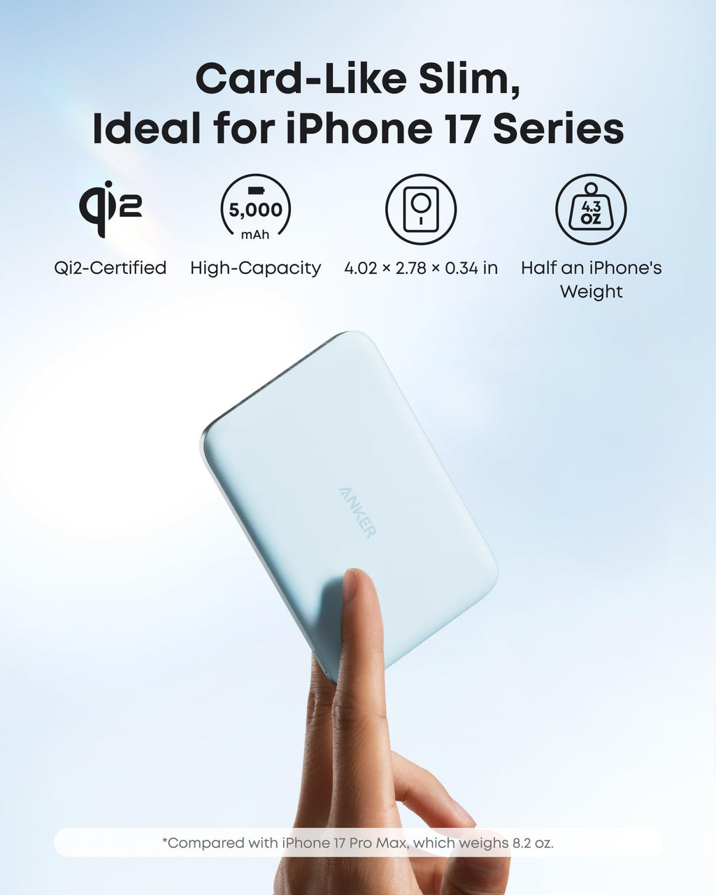 Anker Nano MagSafe Portable Charger, Ultra-Slim 5,000mAh Magnetic Wireless Power Bank, Qi2-Certified 15W Max, Compact for Travel, Ergonomic Design, for iPhone 17/16 Series, and More