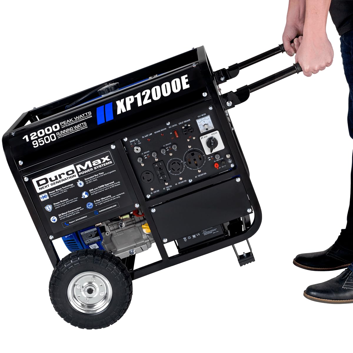 DuroMax XP13000EH 13,000-Watt Dual Fuel Portable Generator - Gas & Propane, Electric Start, Whole Home Backup Power, Transfer Switch Ready, RV & Emergency Ready