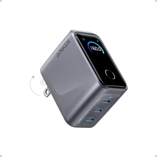 Anker Prime Charger,160W 3-Port Compact GaN USB C Charger,Smart Display,Touch Control,Up to 140W Fast Charging for One Device,for MacBook Pro,Laptop,iPhone 17 Series(Cable Not Included,Non-Battery)