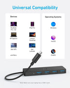 Anker USB Hub 4 Ports, Multiple USB 3.0 Hub, USB Splitter for Laptop, Extender for A Port Laptop, PC, Desktop and More [Charging Not Supported](2ft USB-A)