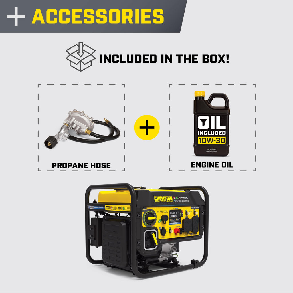 Champion Power Equipment 5500-Watt Dual Fuel RV Ready Portable Open Frame Inverter Generator with Quiet Technology and Free 3-Year Warranty, CARB Compliant