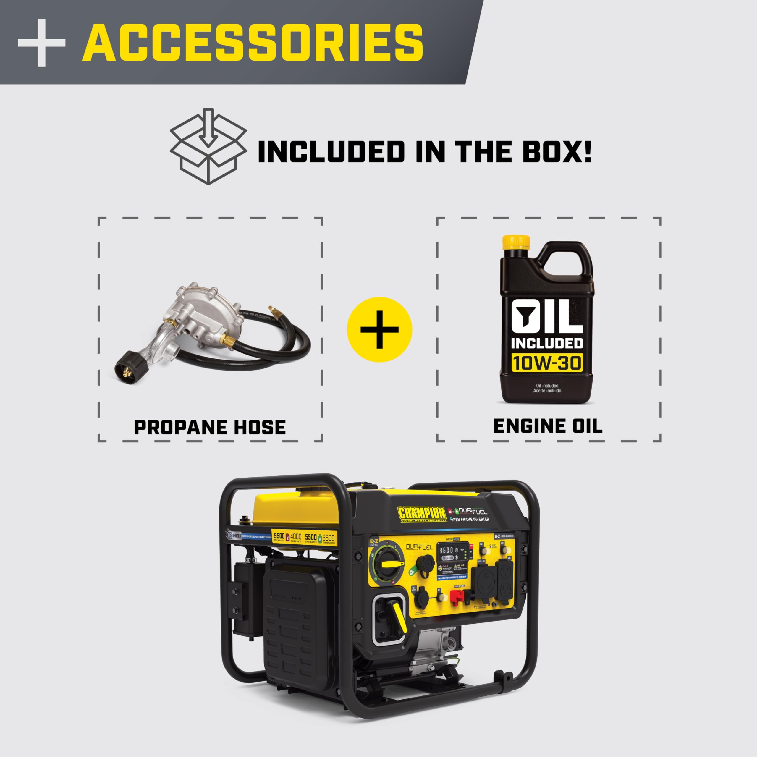 Champion Power Equipment 5500-Watt Dual Fuel RV Ready Portable Open Frame Inverter Generator with Quiet Technology and Free 3-Year Warranty, CARB Compliant