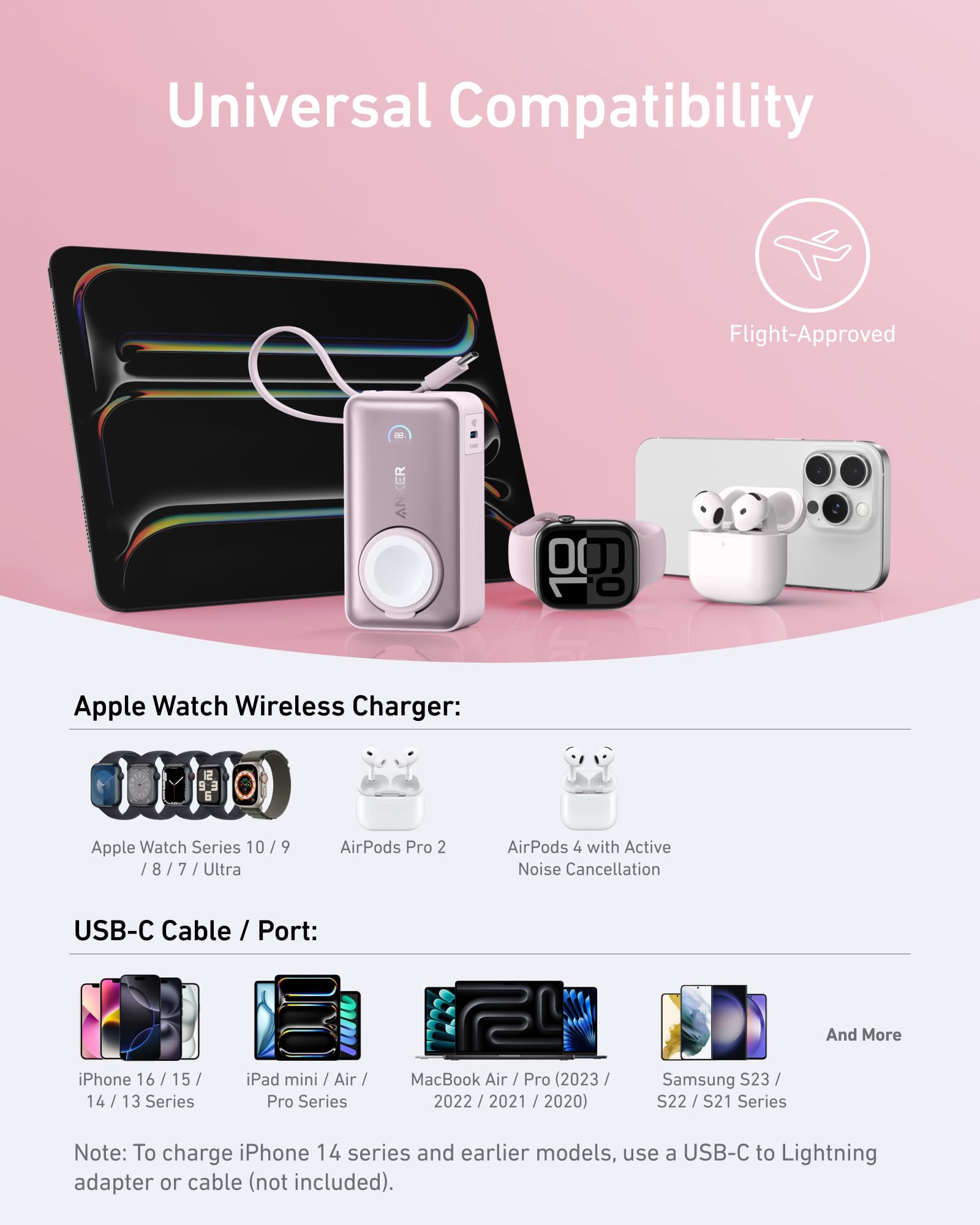 Anker MagGo Power Bank for Apple Watch, Officially Certified 10,000mAh Compact Battery Pack with Built-in USB-C Cable, 35W Max, for iPhone 15 Series, Samsung, iPad, AirPods, and More(White)