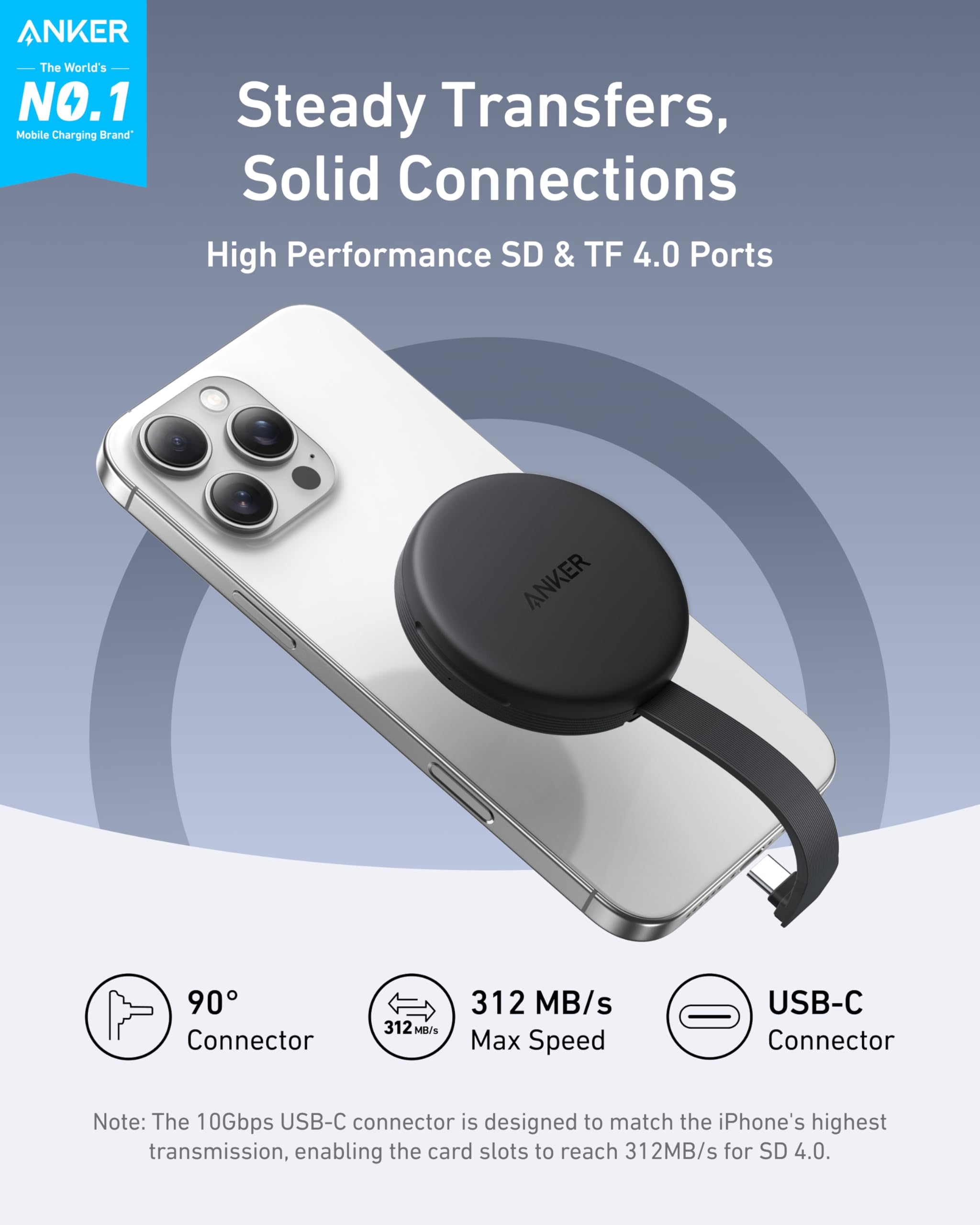 Anker MagGo USB-C Adapter, SD Card Reader for iPhone 16/15 Series, Portable Magnetic Memory Card Reader with Built-in Cable, Slot for SD&TF, 312MB/s Max Data Transfer forUSB C Devices(Green)