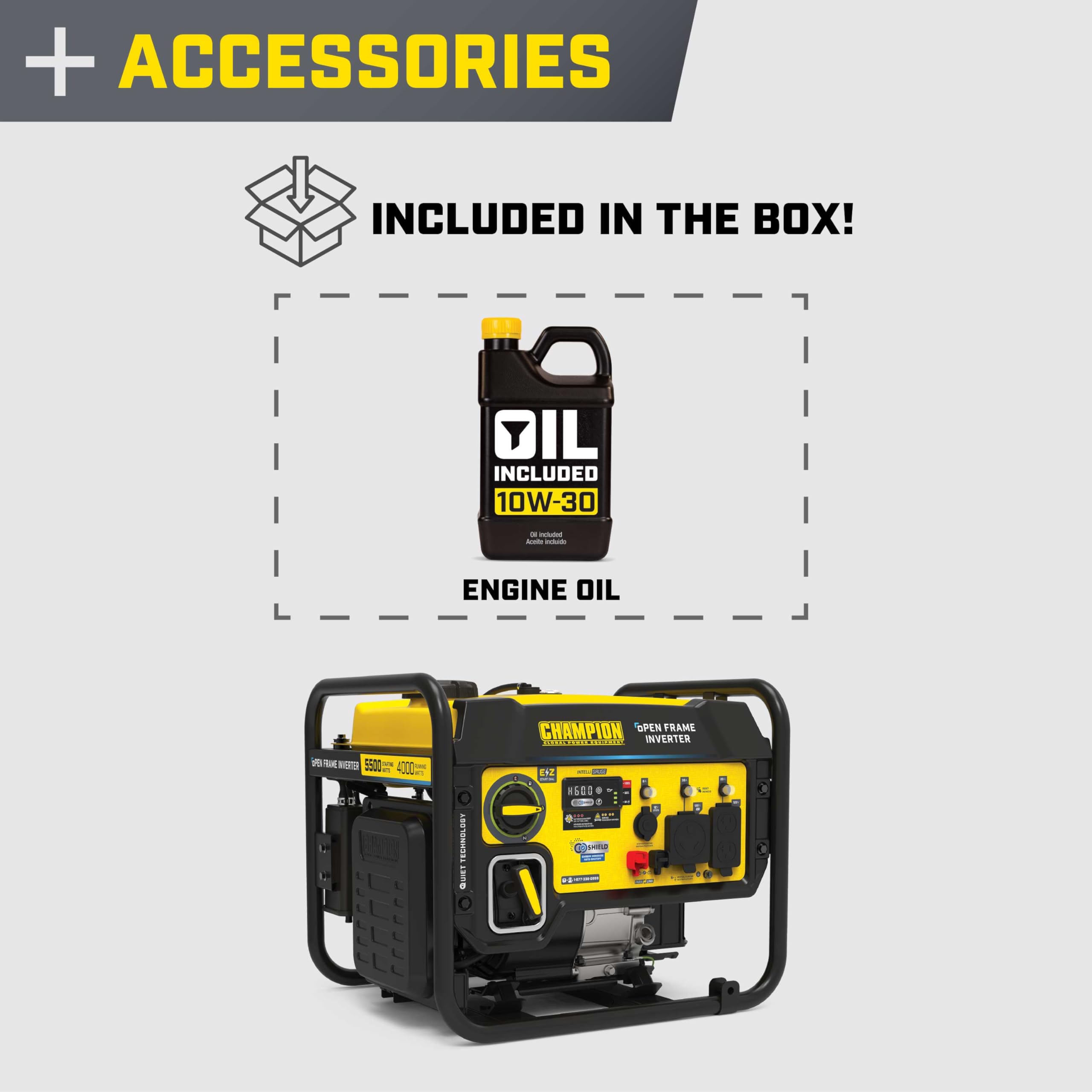 Champion Power Equipment 5500-Watt RV Ready Portable Open Frame Inverter Generator with Quiet Technology and Free 3-Year Warranty, CARB Compliant