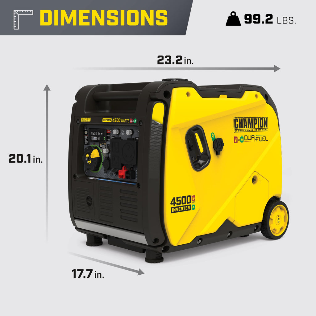 Champion Power Equipment 4500-Watt Electric Start Dual Fuel RV Ready Portable Inverter Generator with Quiet Technology and Free 3-Year Warranty