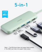 Anker USB C Hub, 5-in-1 USBC to HDMI Splitter with 4K Display, 1 x Powered USB-C 5Gbps & 2×Powered USB-A 3.0 5Gbps Data Ports for MacBook Pro, MacBook Air, Dell and More