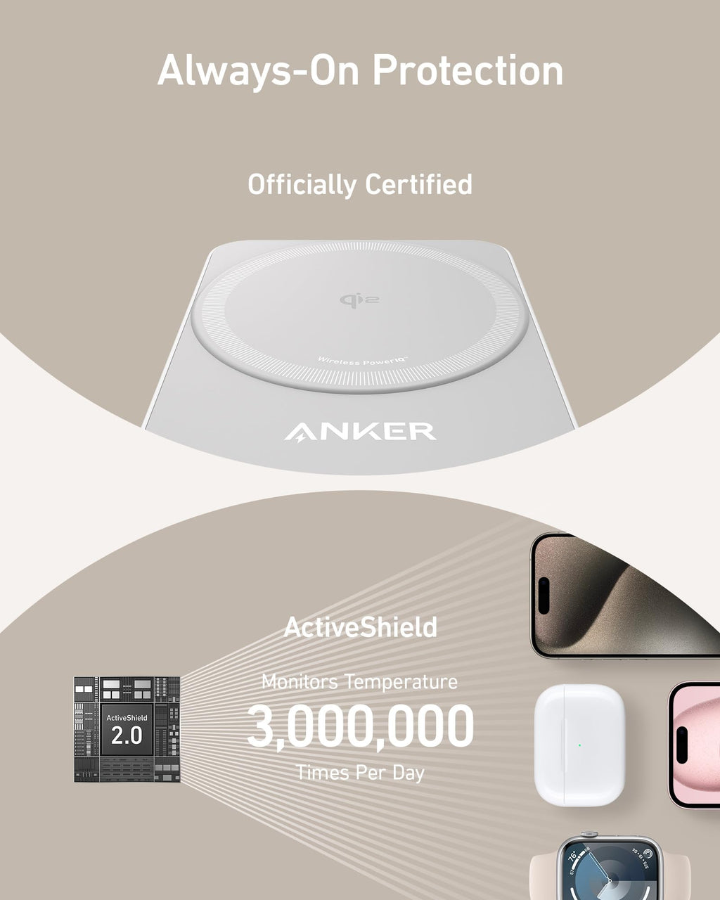 Anker MagGo 3 in 1 iPhone 17 Charging Station, MagSafe-Compatible Wireless Charger Stand, Qi2 Certified 15W Foldable Charger for iPhone 17/16/15/14/13/12, AirPods, Apple Watch Ultra(Adapter Included)